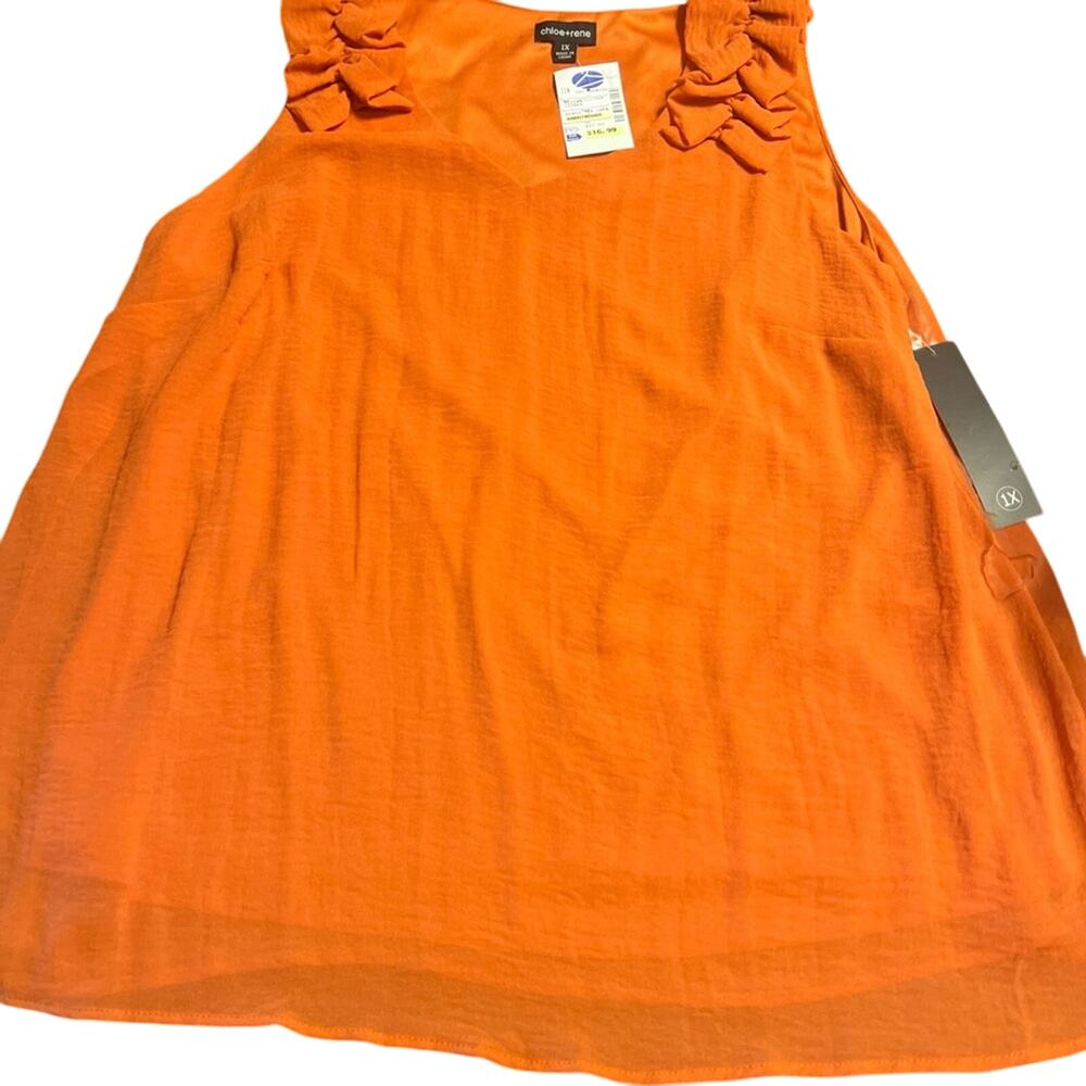 Chloe Rene Orange Ruffle Sleeveless Blouse - Elegant Top - Size 1x